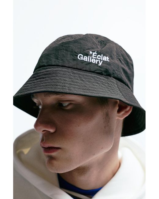 Pull&Bear Black Technical Text Bucket Hat for men