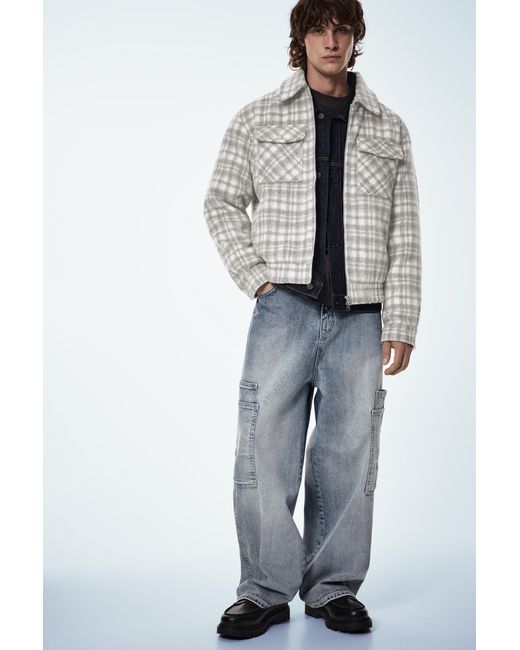 Pull&Bear Gray Soft Checked Jacket for men