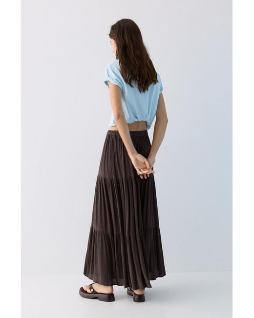 Pull&Bear Brown Flowy Paneled Midi Skirt