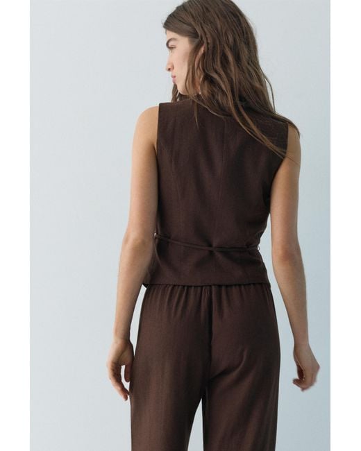 Pull&Bear Brown Rustic Linen-Blend Waistcoat