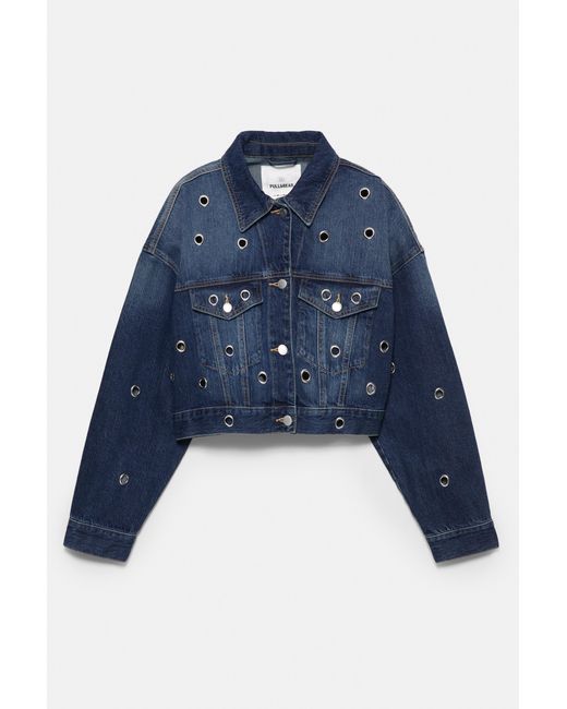 Pull&Bear Denim Jack Met Eyelets in het Blue