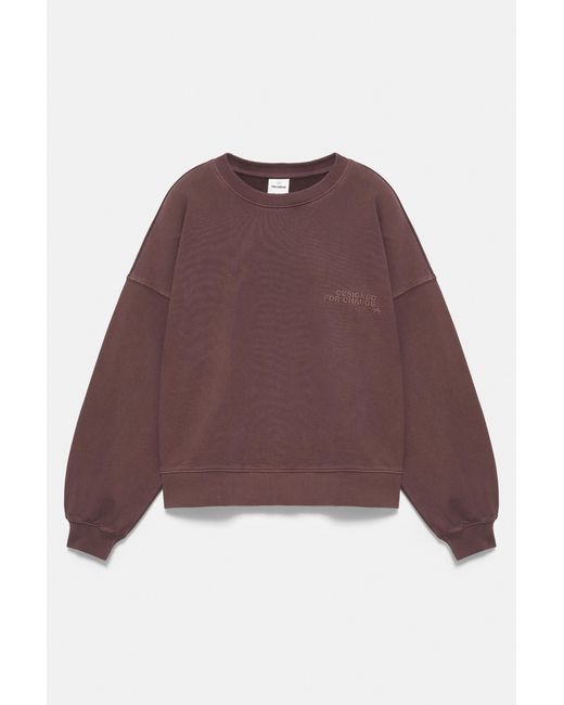 Pull&Bear Brown Round Neck Stwd Sweatshirt