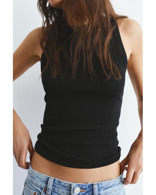 Pull&Bear Black Round Neck Tank Top