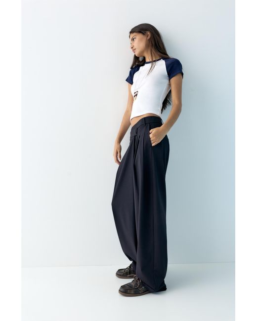Pull&Bear Blue Crossover Waist Smart Trousers