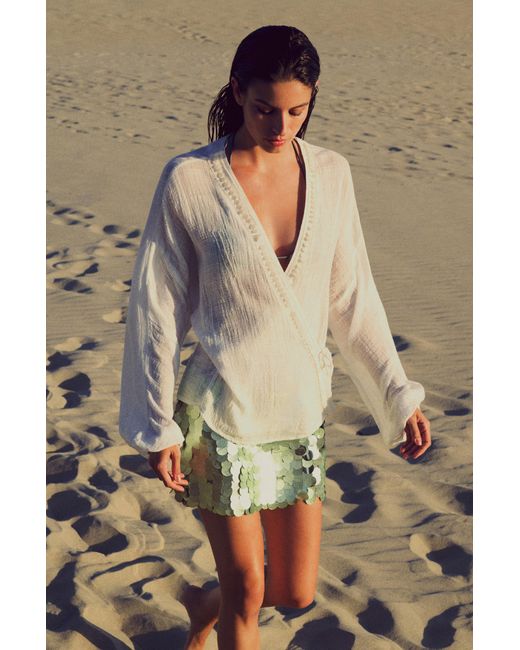 Pull&Bear Green Sequin Mini Skirt