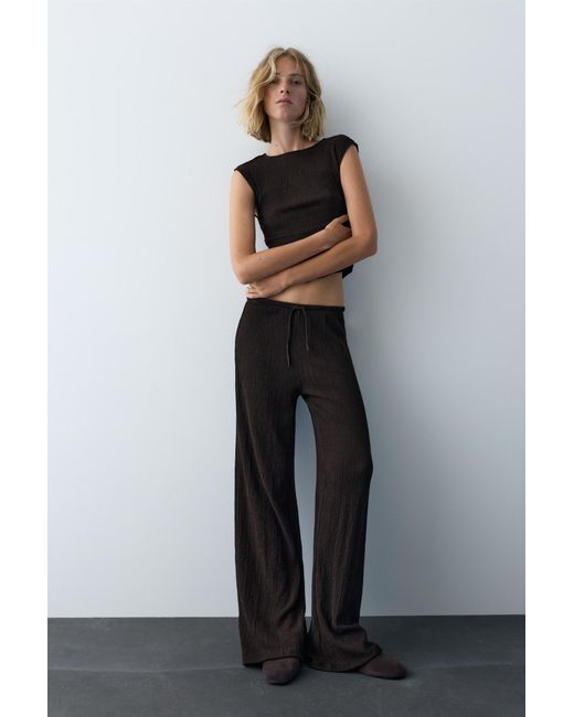 Pull&Bear Gray Wide-Leg Crepe Trousers