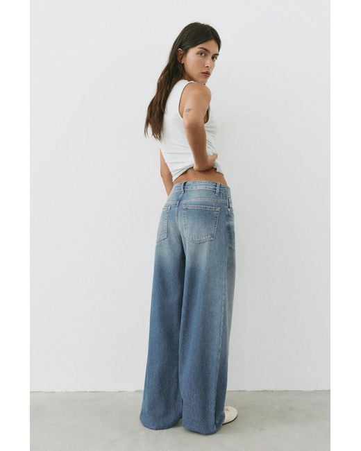 Pull&Bear Blue Relaxed Baggy Jeans With Turned-Down Waist