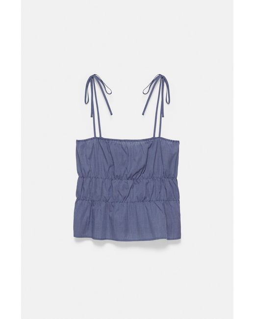 Pull&Bear Blue Checked Gathered Strappy Top