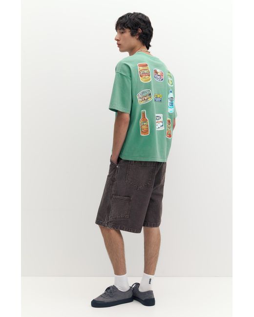Pull&Bear Green Stwd Graphic T-Shirt for men
