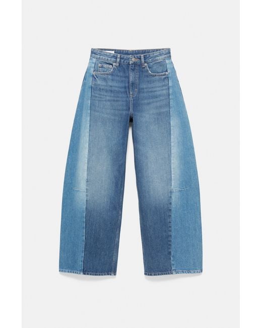 Pull&Bear Blue Patchwork Barrel Jeans