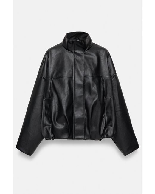 Pull&Bear Gray Leather Effect Balloon Jacket