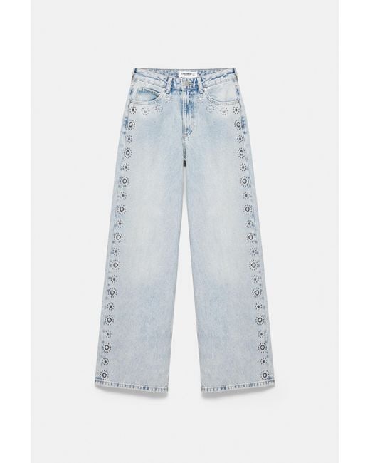 Pull&Bear Blue Studded Baggy Jeans
