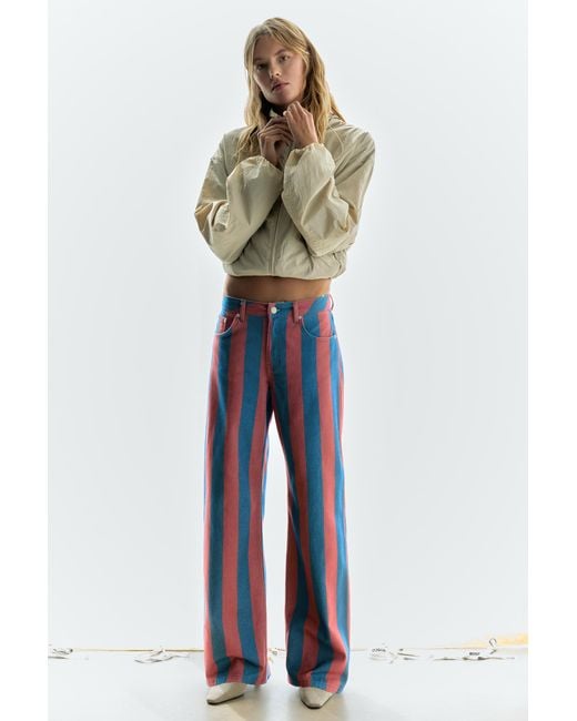 Pull&Bear Blue Striped Straight-Leg Jeans