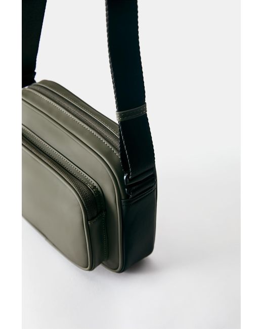Pull&Bear Green Rubberised-Effect Crossbody Bag for men