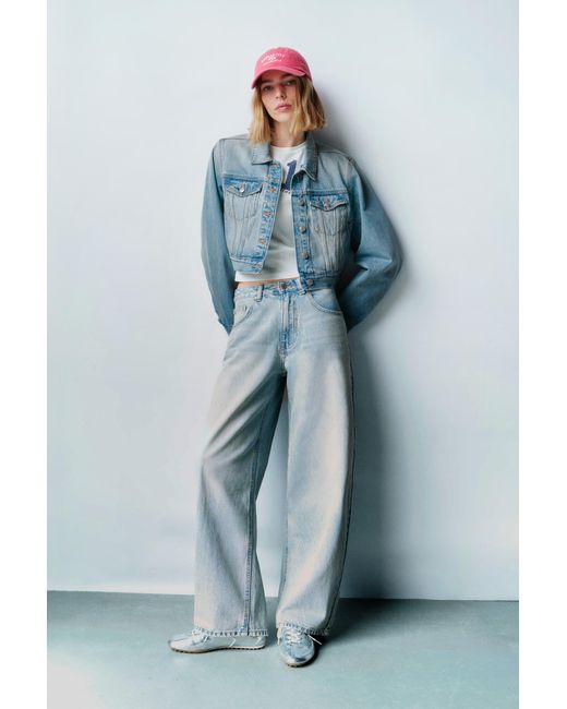 Pull&Bear Blue Cropped Denim Jacket