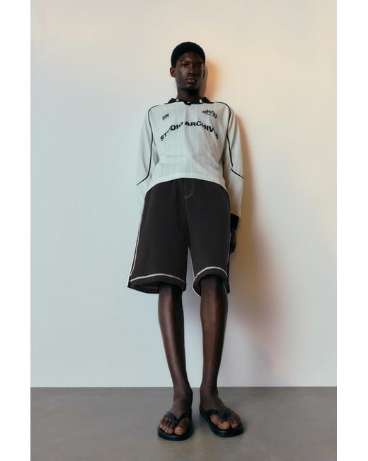 Pull&Bear Black Stwd Jogger Bermuda Shorts With Seams for men