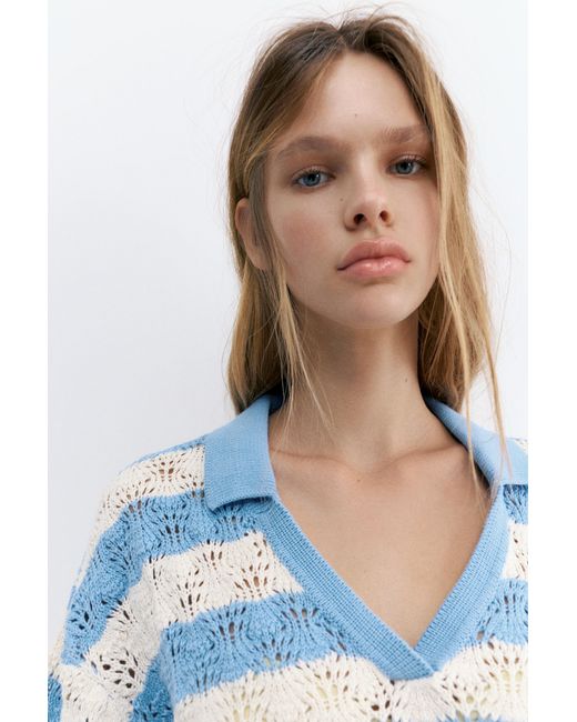 Polo Crochet Rayures Pull&Bear en coloris Blue