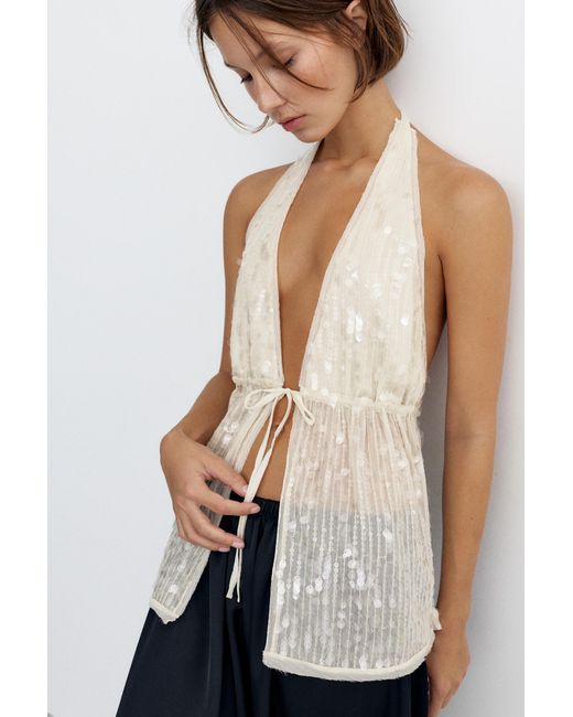 Pull&Bear Haltertop Met Lovertjes in het Blue