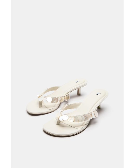 Pull&Bear White Beaded Heeled Sandals