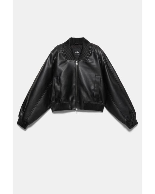 Pull&Bear Bomberjack Met Leereffect in het Black