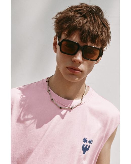 Pull&Bear Pink Ibiza Boxy Sleeveless T-Shirt for men