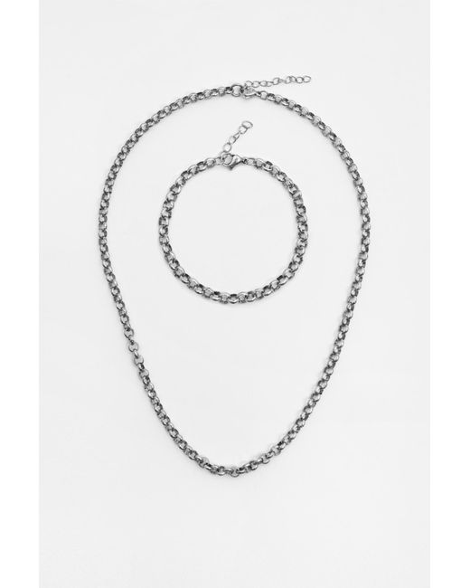 Pull&Bear Gray Pack Of Chain Necklace And Bracelet for men