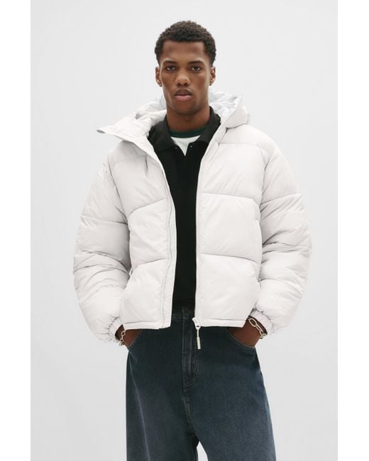 Pull&Bear White Puffer Jacket With Hood for men