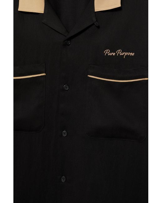 Pull&Bear Black Bowling Short Sleeve Shirt for men