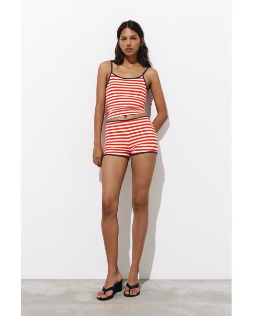 Pull&Bear Gestreepte Rib Short in het Orange