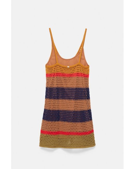 Pull&Bear Blue Short Striped Crochet Dress