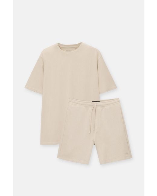Pull&Bear Pack Joggingbermuda En T-Shirt in het Natural voor heren