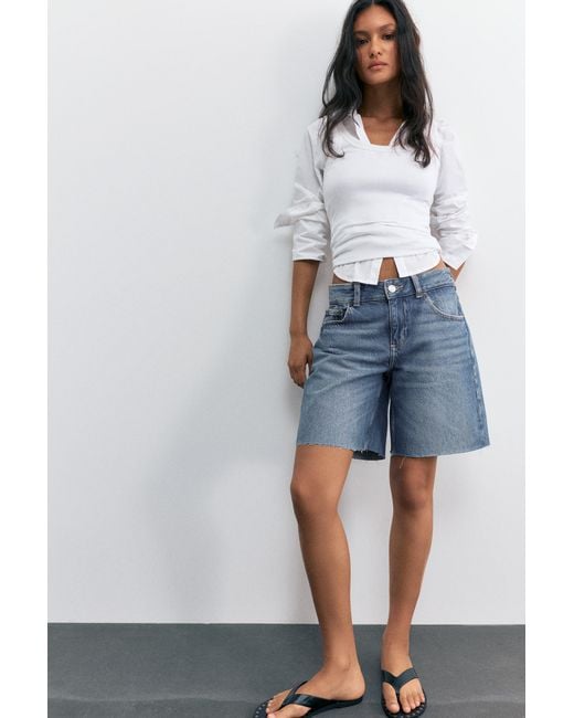 Pull&Bear Gray Low-Rise Denim Bermuda Shorts