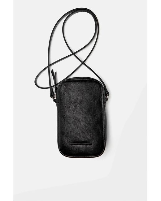 Pull&Bear Black Creased-Effect Mobile Phone Bag