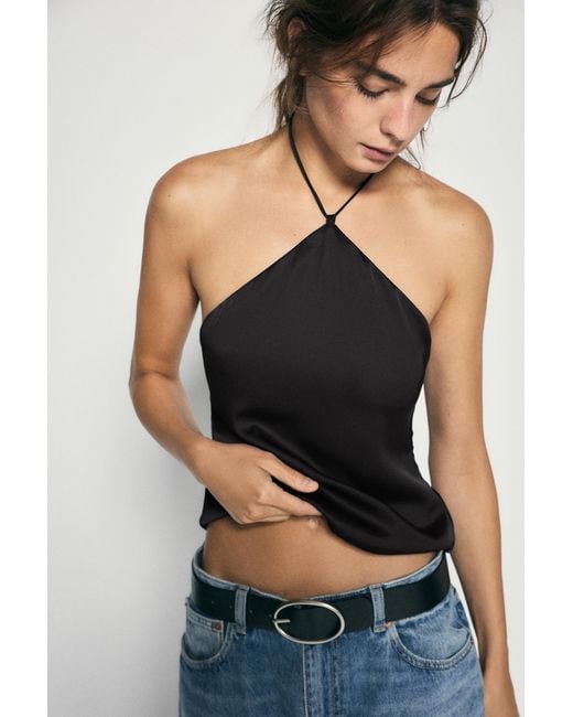 Pull&Bear Black Satin Halter Top