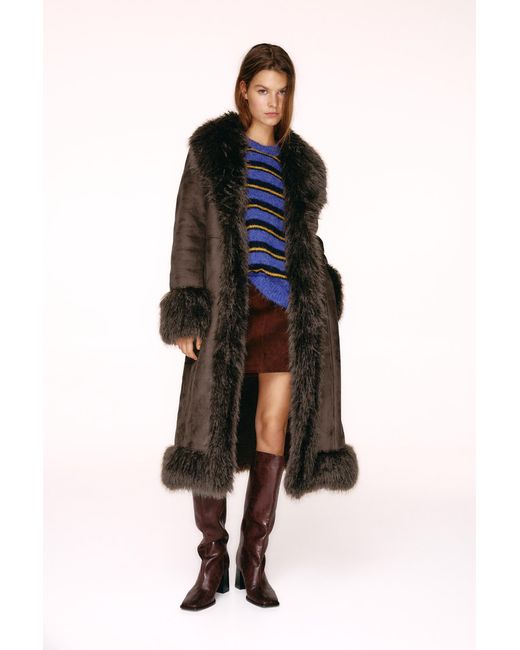 Pull&Bear Black Long Combined Faux Fur Coat