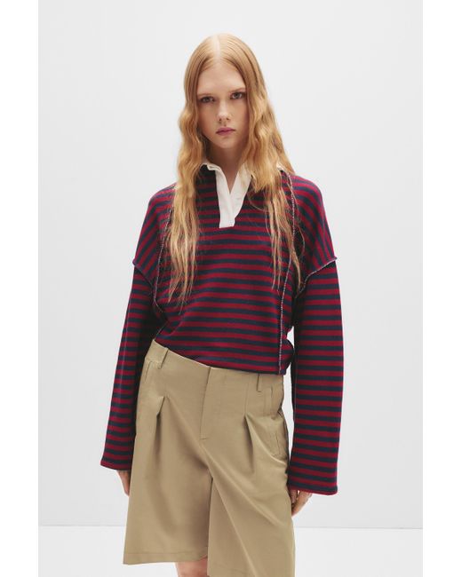 Pull&Bear Red Polo Collar Sweatshirt