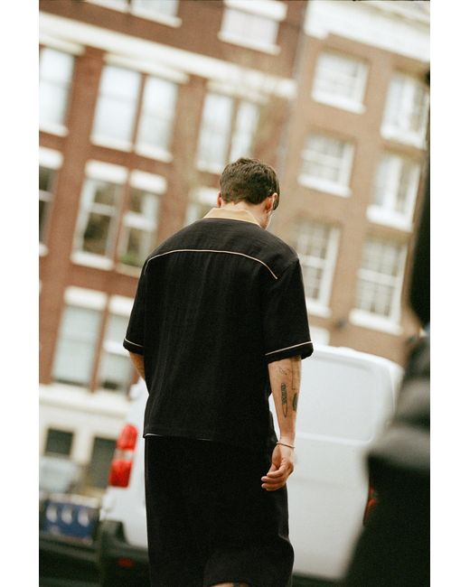 Pull&Bear Black Bowling Short Sleeve Shirt for men