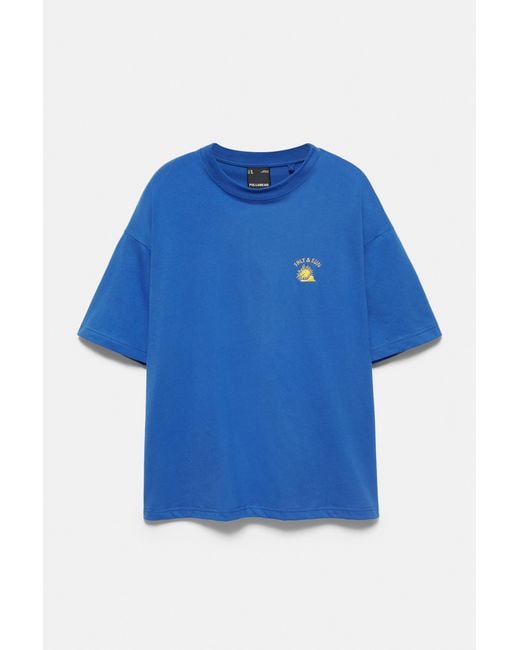 Pull&Bear Blue Ibiza Salt & Sun Boxy T-Shirt for men