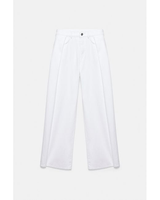 Pull&Bear White Pleated Balloon Fit Baggy Jeans