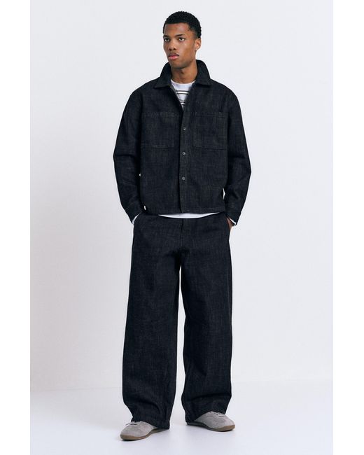 Pull&Bear Black Denim Pocket Overshirt for men