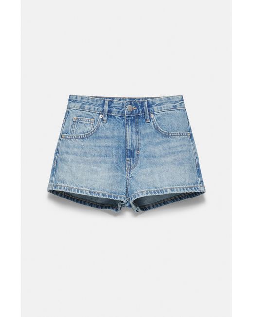 Pull&Bear Blue Low-Rise Denim Mini Shorts