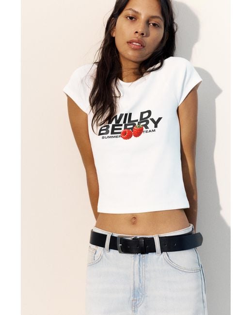 Pull&Bear White Fruit Graphic T-Shirt