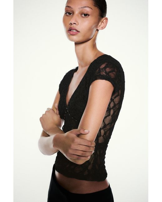 Pull&Bear Black Studded Lace T-Shirt