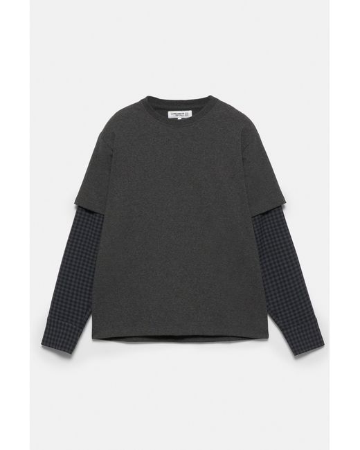 Pull&Bear Black Double Sleeve Checked T-Shirt