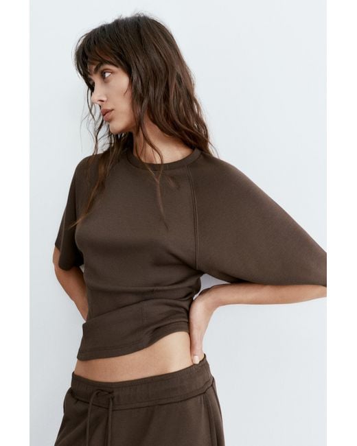 Pull&Bear Brown Soft Touch Short Sleeve Sweatshirt