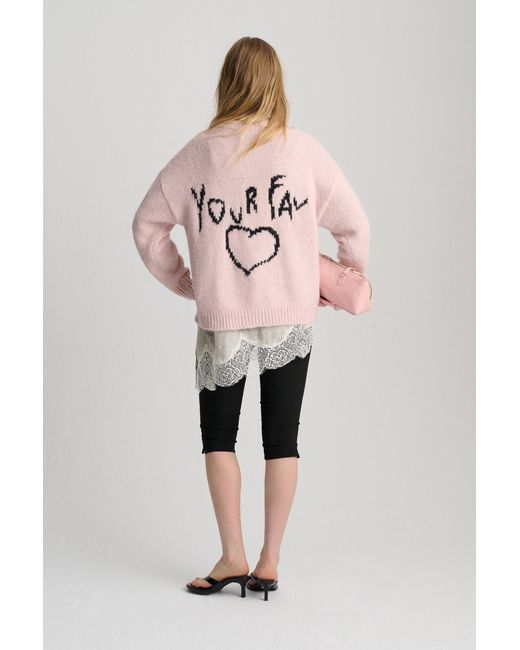 Pull&Bear Pink Jumper With Embroidered Heart