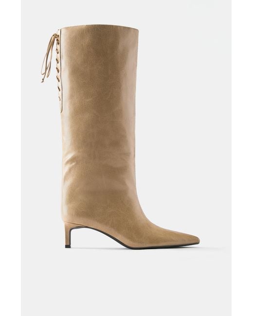Pull&Bear Red Lace-Up High-Heel Boots