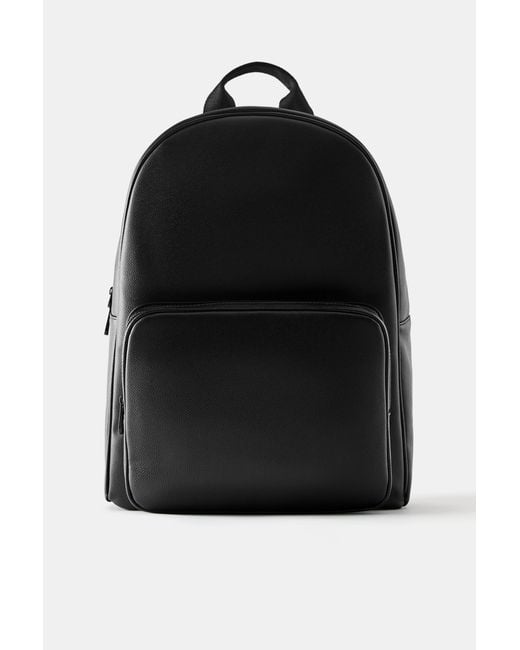 Pull&Bear Black Backpack With Textured Pocket for men