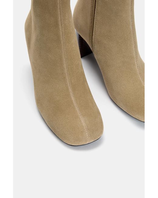 Pull&Bear White Leather High-Heel Ankle Boots