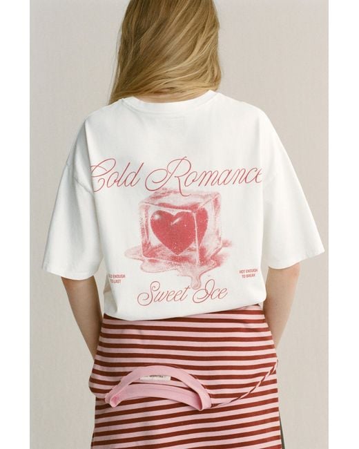 Pull&Bear Red Heart Graphic T-Shirt